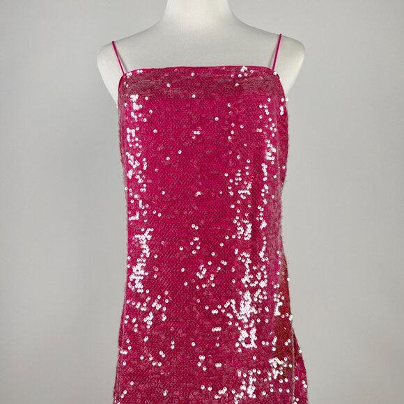 $450 NWT Farm Rio Pink Sequins Anthurium Flowers Slip Maxi Dress Size L - Picture 7 of 15